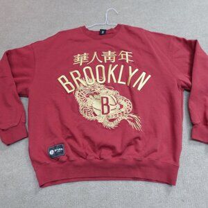 Brooklyn Nets Sweatshirt XL Red Embroidered Year of the Dragon Wah Yan Ching Nin